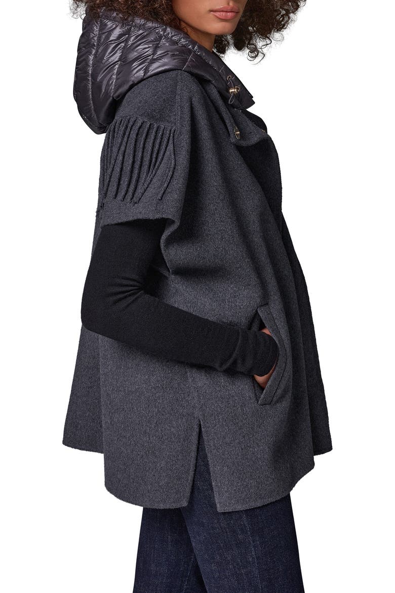 Double Face Cape Coat with Detachable Hood, Alternate, color, CHARCOAL H