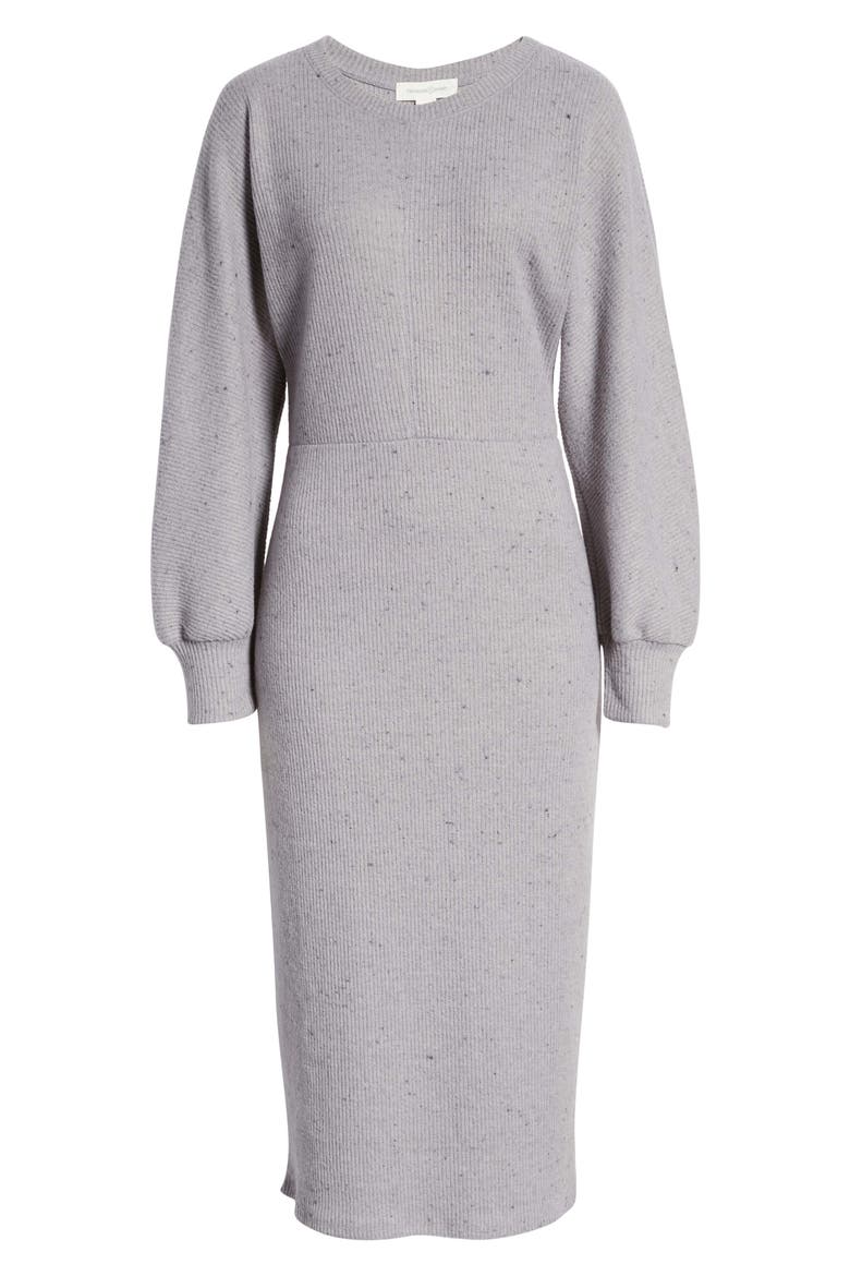 Cozy Rib Long Sleeve Midi Dress, Alternate, color, GREY MEDIUM CHARCOAL HEATHER