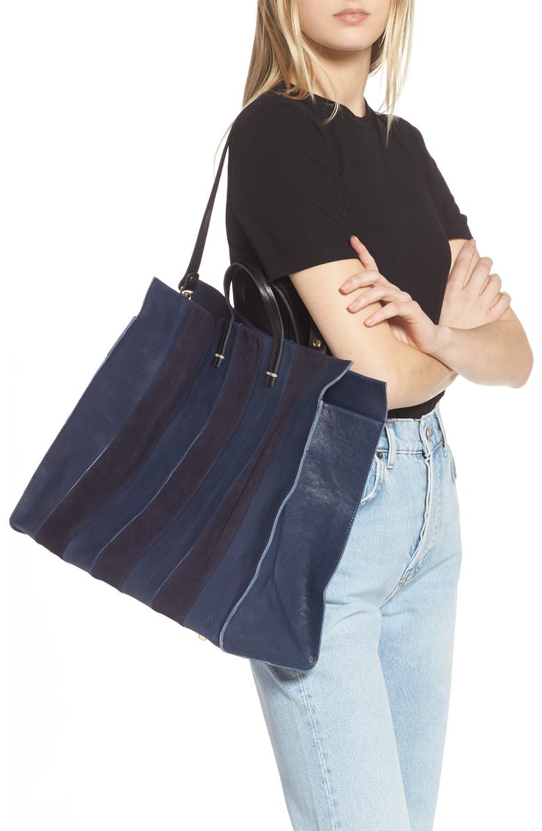 Clare V. Simple Stripe Leather Tote, Alternate, color,