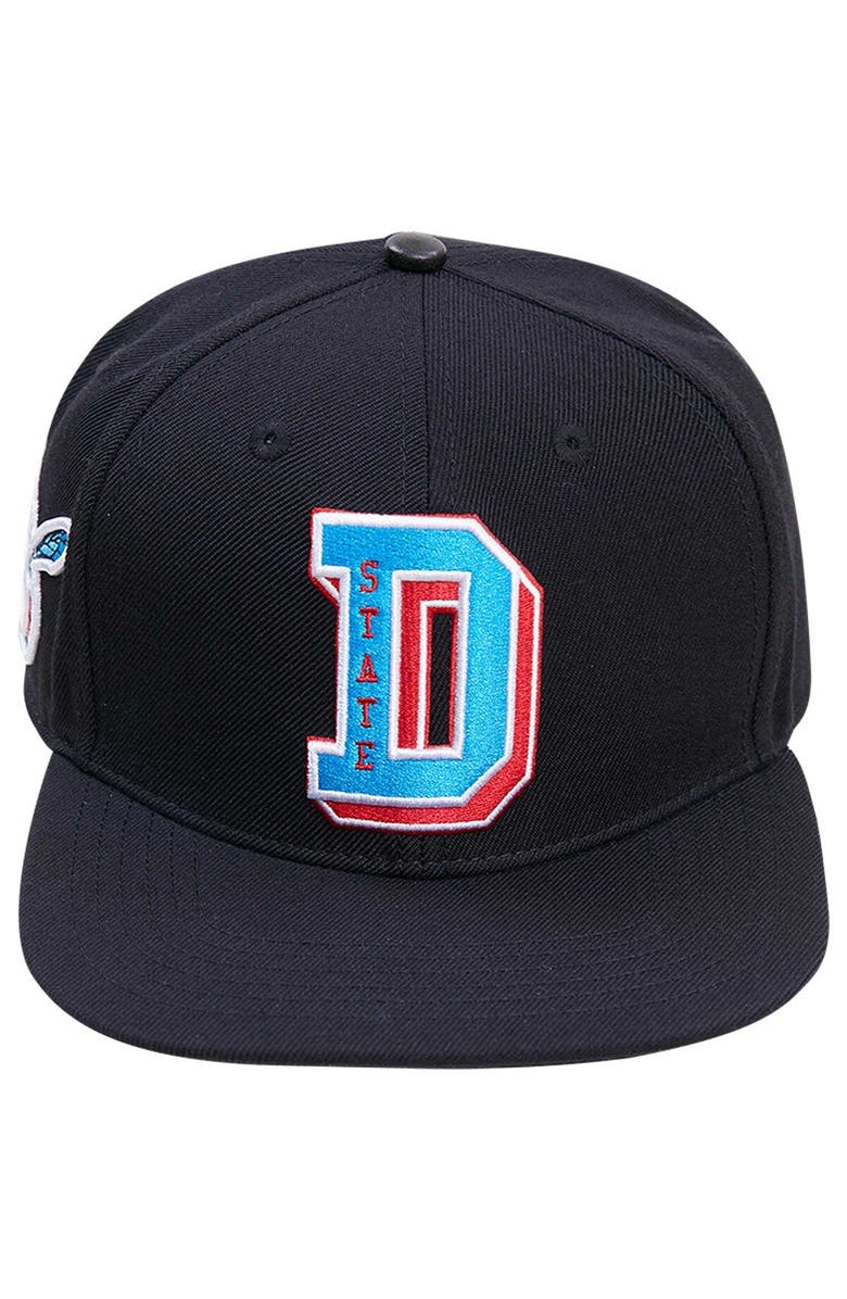 PRO STANDARD Men's Pro Standard Black Delaware State Hornets Arch Over Logo Evergreen Snapback Hat, Alternate, color,