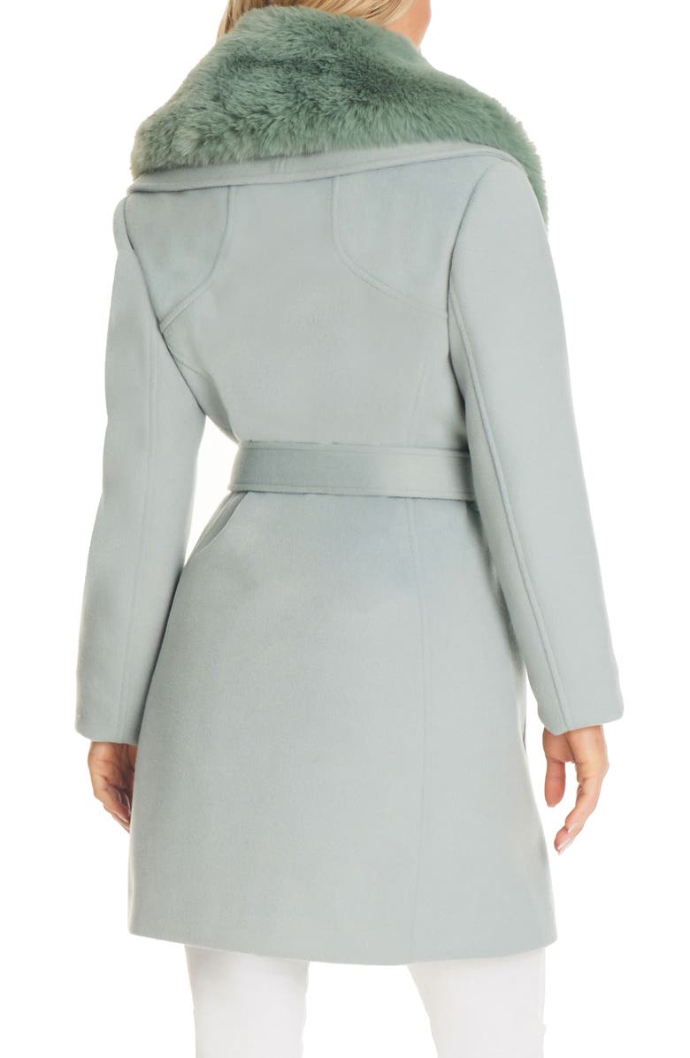 Vince Camuto Double Breasted Coat with Removable Faux Fur Collar, Alternate, color, Mint