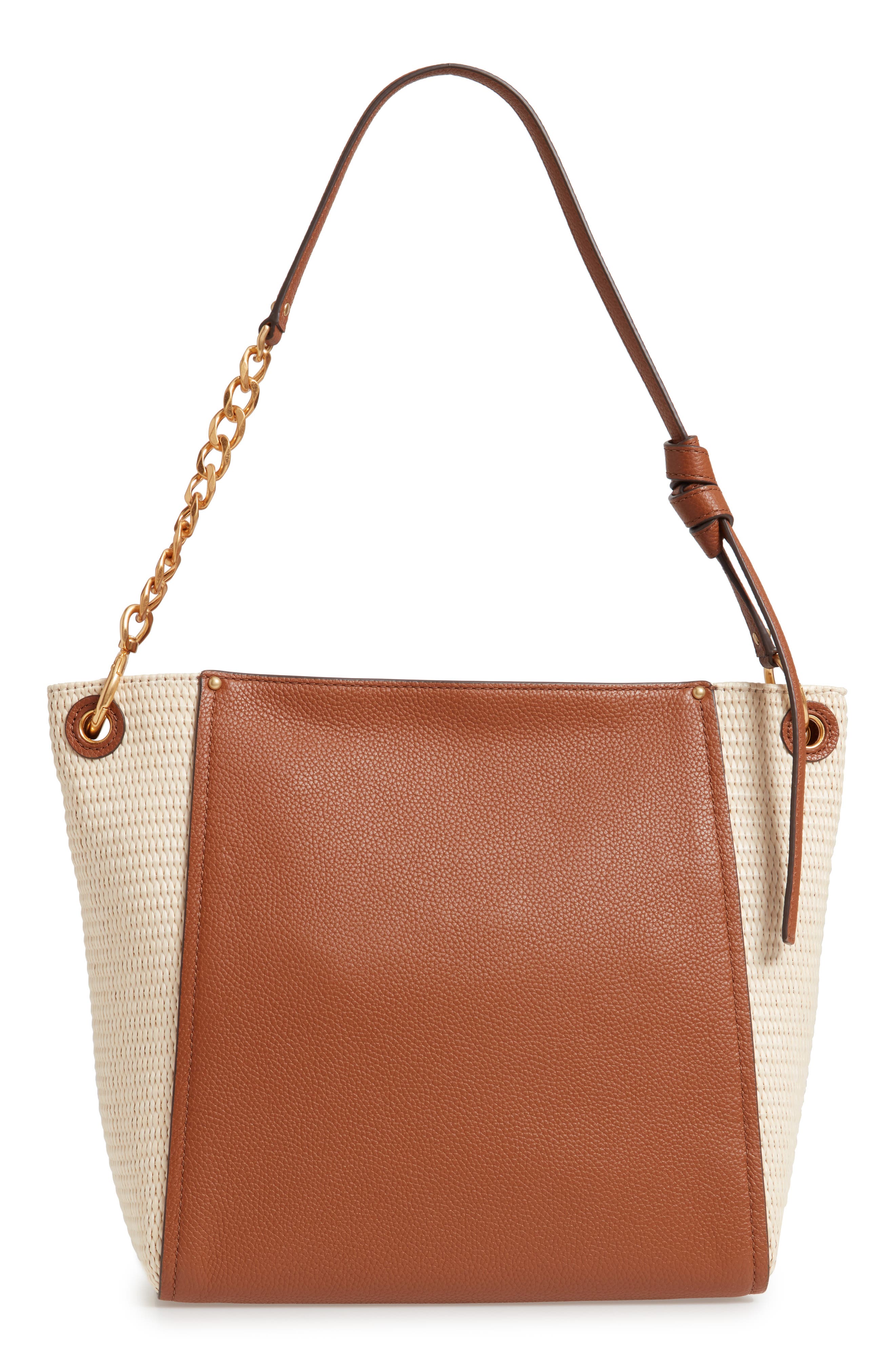 Tory Burch Everly Leather & Straw Hobo, Alternate, color, 