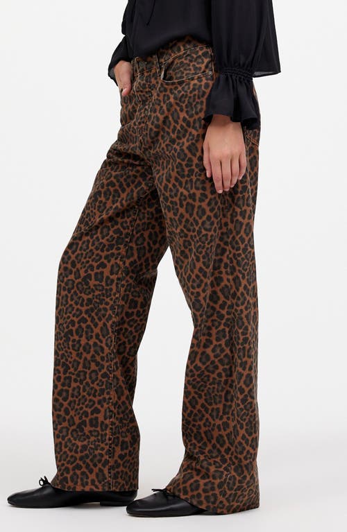 Shop Madewell Leopard Print Low Slung Baggy Jeans In Dark Coffee