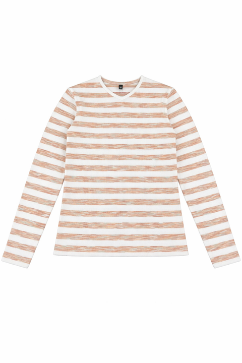 Girl Striped Long Sleeve Self-Binding V-Neck Tee