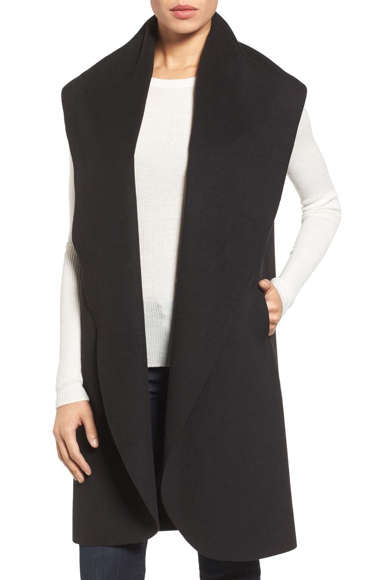 'Waterfall' Drape Front Vest, Main, color, BLACK
