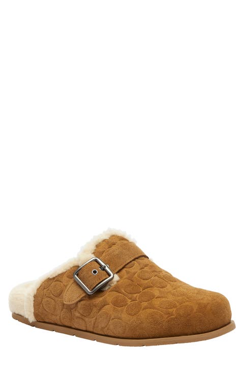 Signature Genuine Shearling Lined Buckle Mule (Men)
