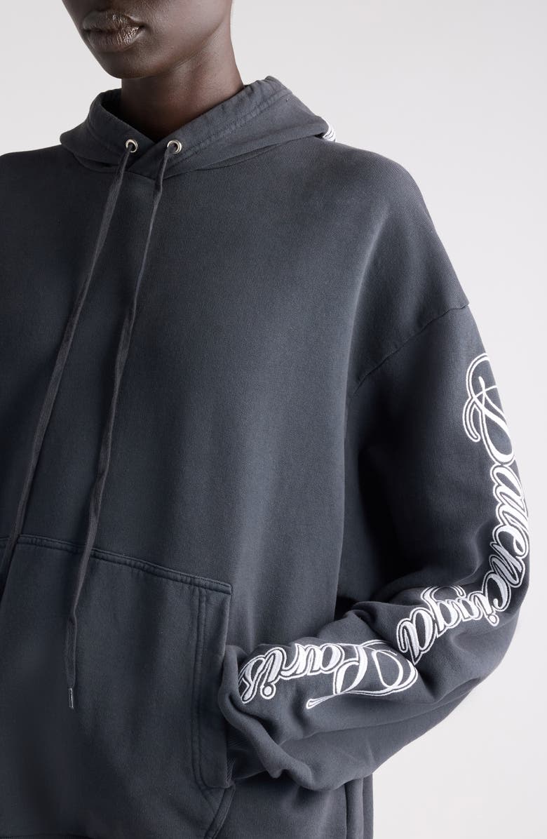 Balenciaga Oversize Logo Cotton Hoodie, Alternate, color, 6552 Washed Black 2/ White