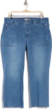 Democracy High Waist Raw Hem Flare Leg Jeans