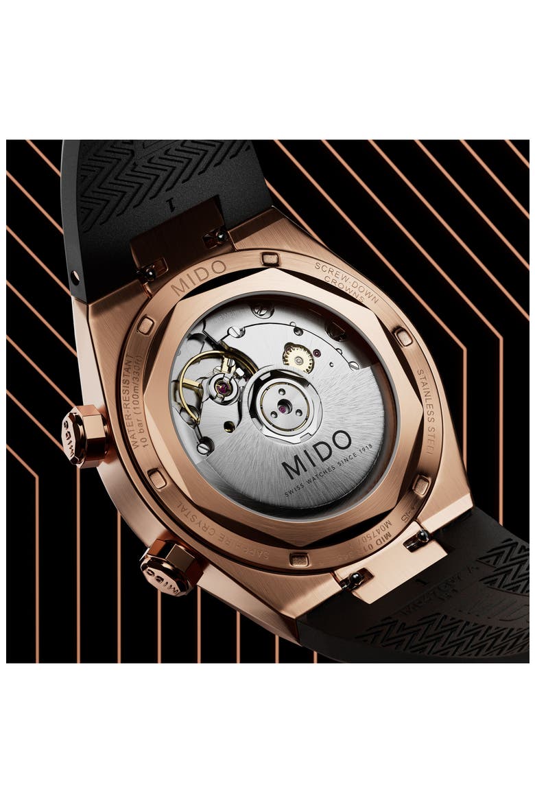 Multifort 8 Two Crowns Automatic Rubber Strap Watch, 40mm, Alternate, color, BLACK