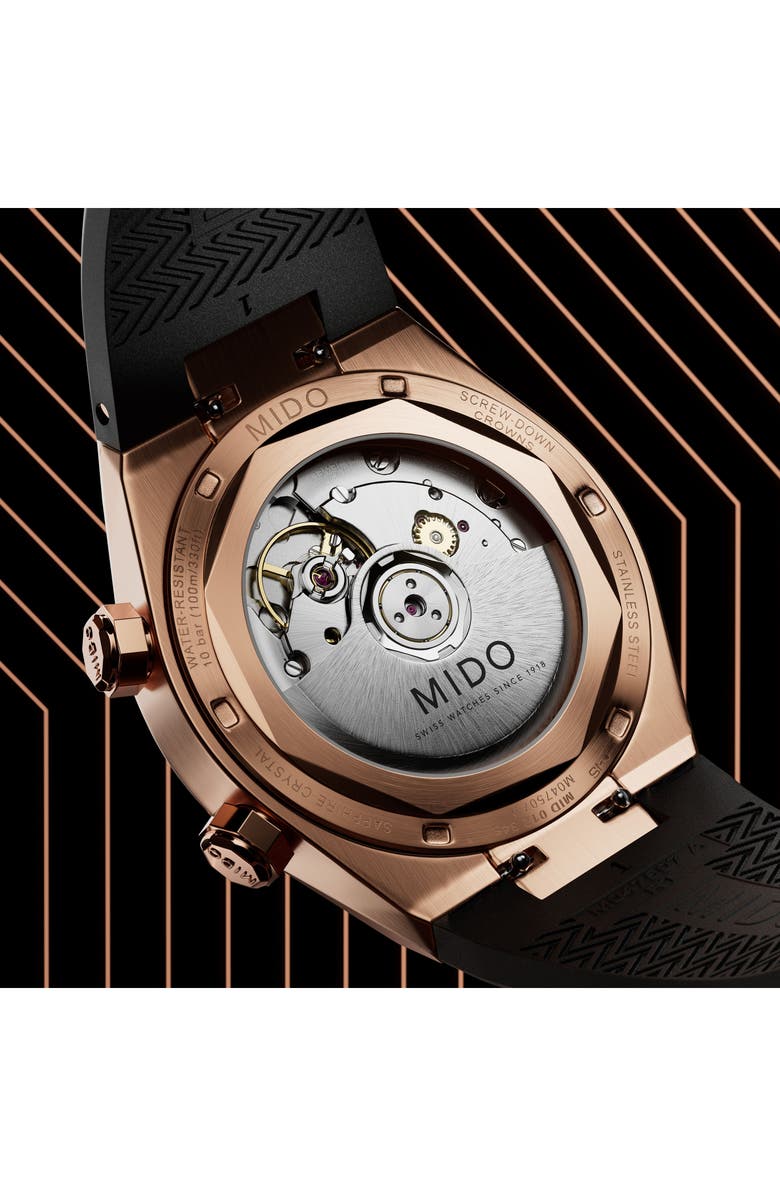 MIDO Multifort 8 Two Crowns Automatic Rubber Strap Watch, 40mm, Alternate, color, Black