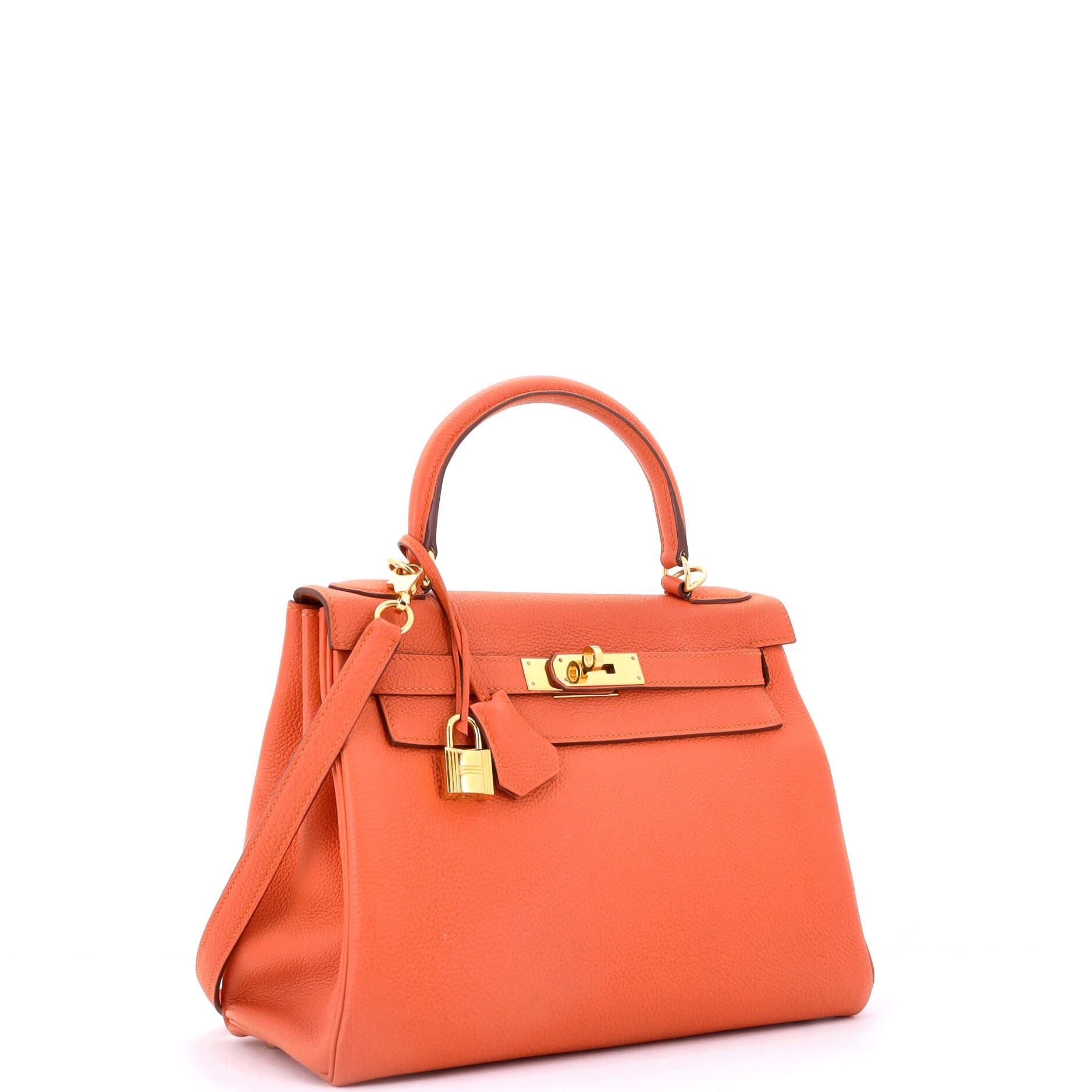 Pre-Owned Hermes Kelly Handbag Orange Togo with Gold Hardware 28, Alternate, color, Feu