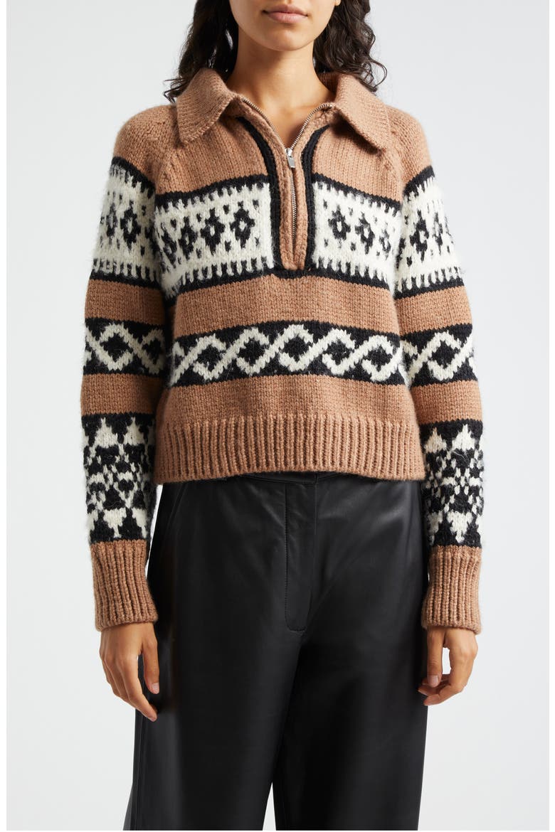 Carter Merino Wool Blend Quarter Zip Pullover, Main, color, CAMEL MULTI