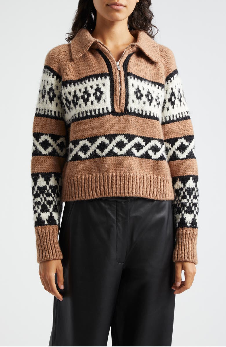 A.L.C. Carter Merino Wool Blend Quarter Zip Pullover, Main, color, Camel Multi