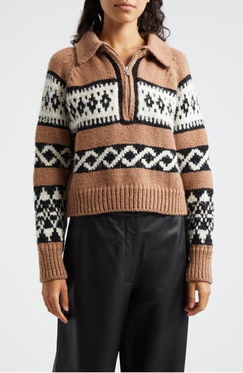 A.l.c . Carter Merino Wool Blend Quarter Zip Pullover In Camel Multi