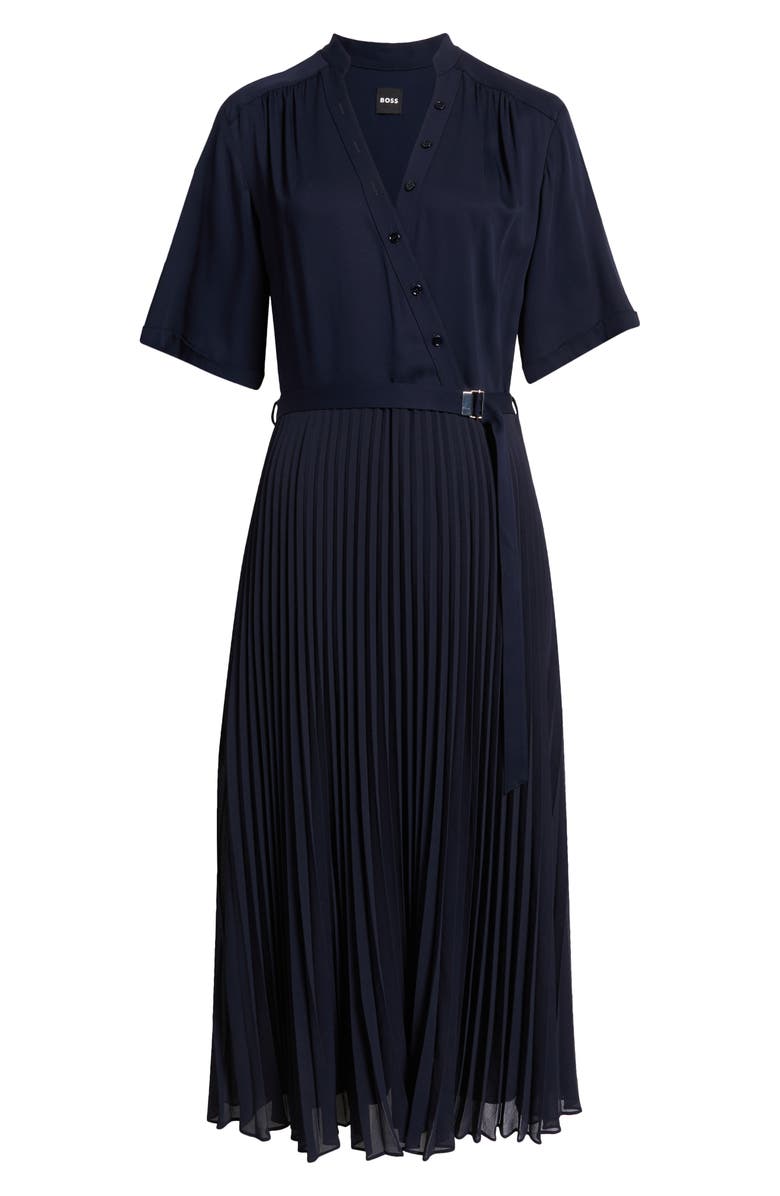 BOSS Docelina Belted Midi Dress, Alternate, color, Clean Navy
