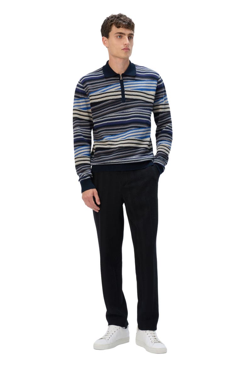 Long Sleeve Polo With Zip And Striped Zigzag Pattern, Main, color, Blue