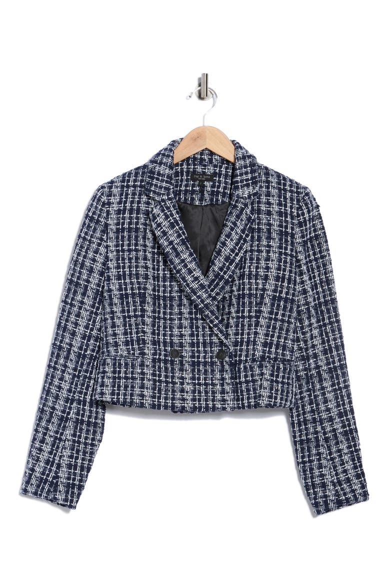 Elvy Double Breasted Crop Tweed Blazer, Alternate, color, NAVY MULTI