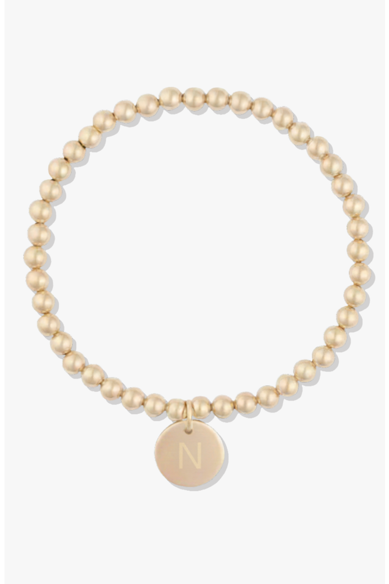 Classic Initial Coin 14k Gold Filled Bead Bracelet, Main, color, Gold N