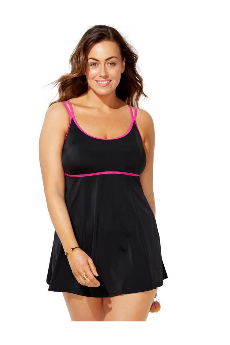 Lingerie Strap Swimdress, Main, color, Black Pink
