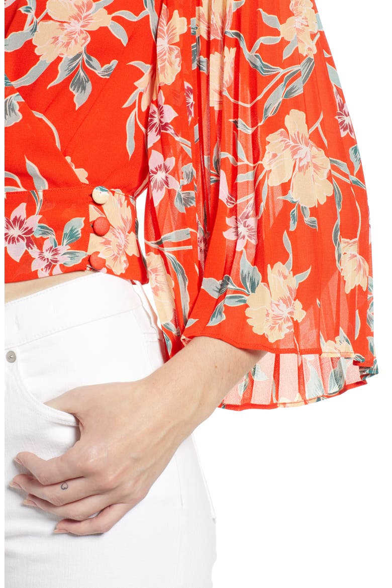 the Label Floral Pleated Sleeve Wrap Blouse, Alternate, color, RED/ PEACH FLORAL