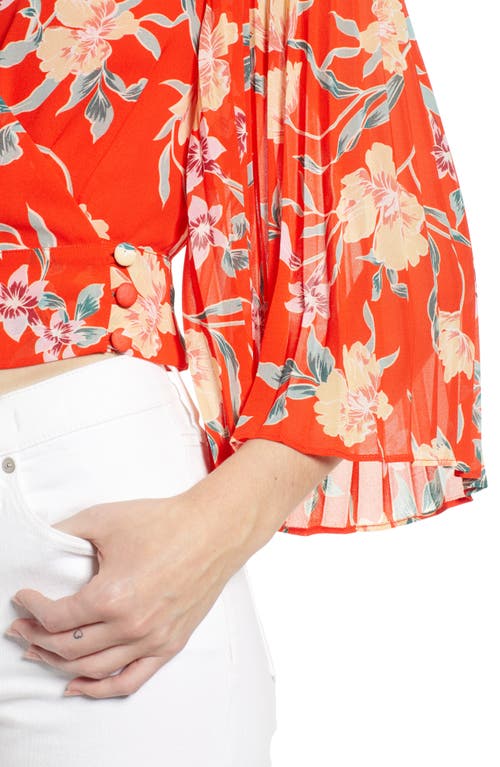 Astr The Label Floral Pleated Sleeve Wrap Blouse In Multi