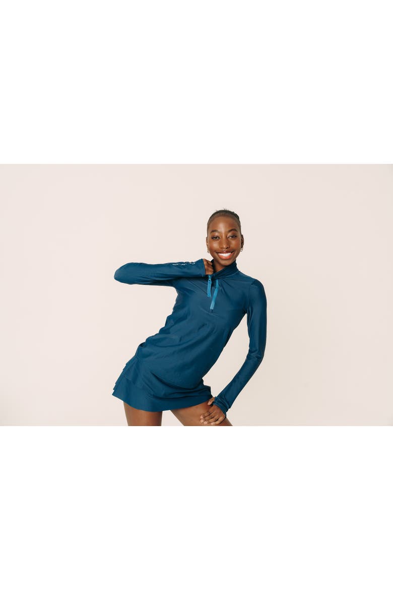 Women's Zip-Front Rash Guard Swim Top - UPF 50+, Alternate, color, Medium Teal Turquoise