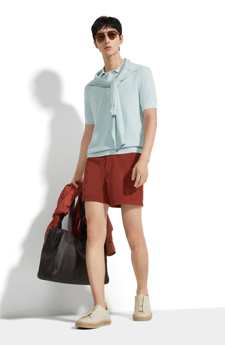 ZEGNA Premium Cotton Waffle Stitch Polo Sweater, Alternate, color, Aqua Solid