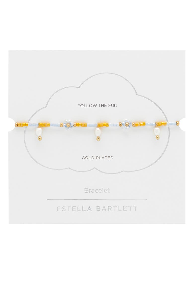 Estella Bartlett Faux Pearl & Flower Miyuki Bracelet, Main, color, Gold