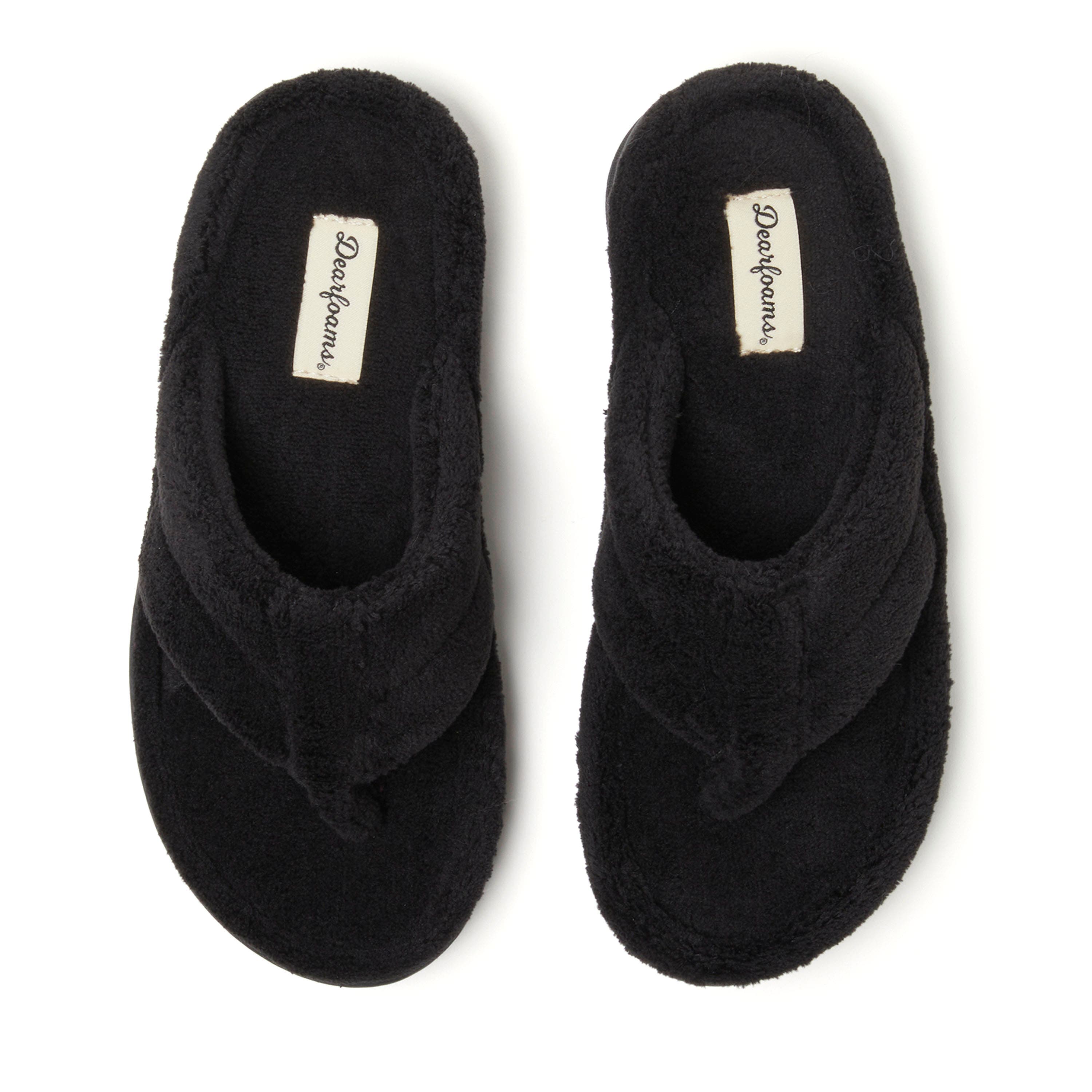 DEARFOAMS Wrenley Terry Thong Flip Flop Slipper, Alternate, color, Black