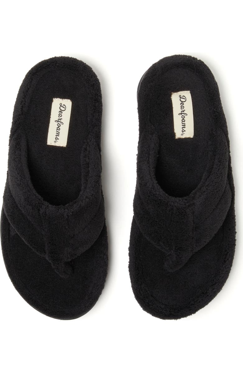 DEARFOAMS Wrenley Terry Thong Flip Flop Slipper, Alternate, color, Black