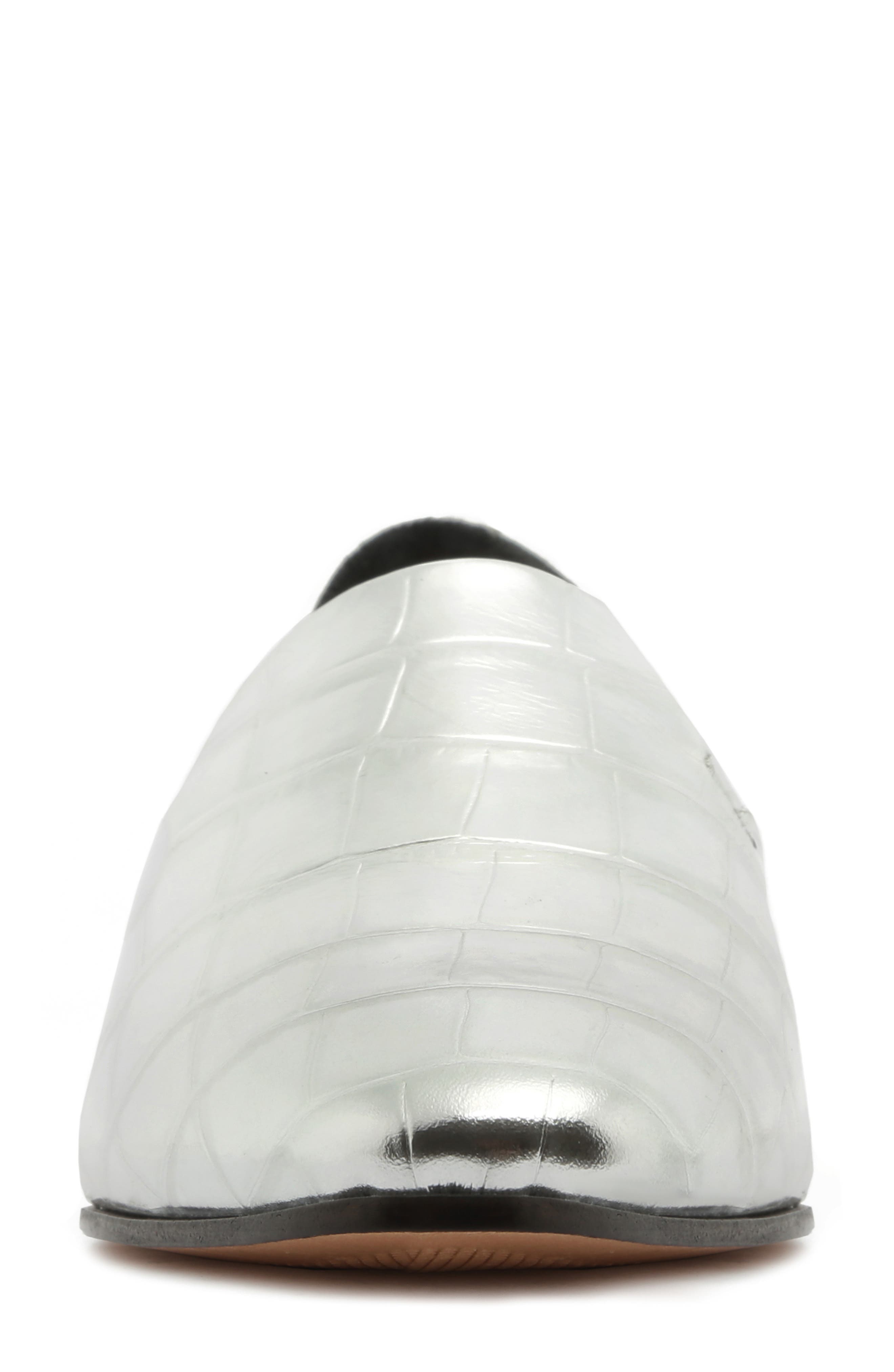 Schutz Flor Croc Embossed Metallic Loafer, Alternate, color, 