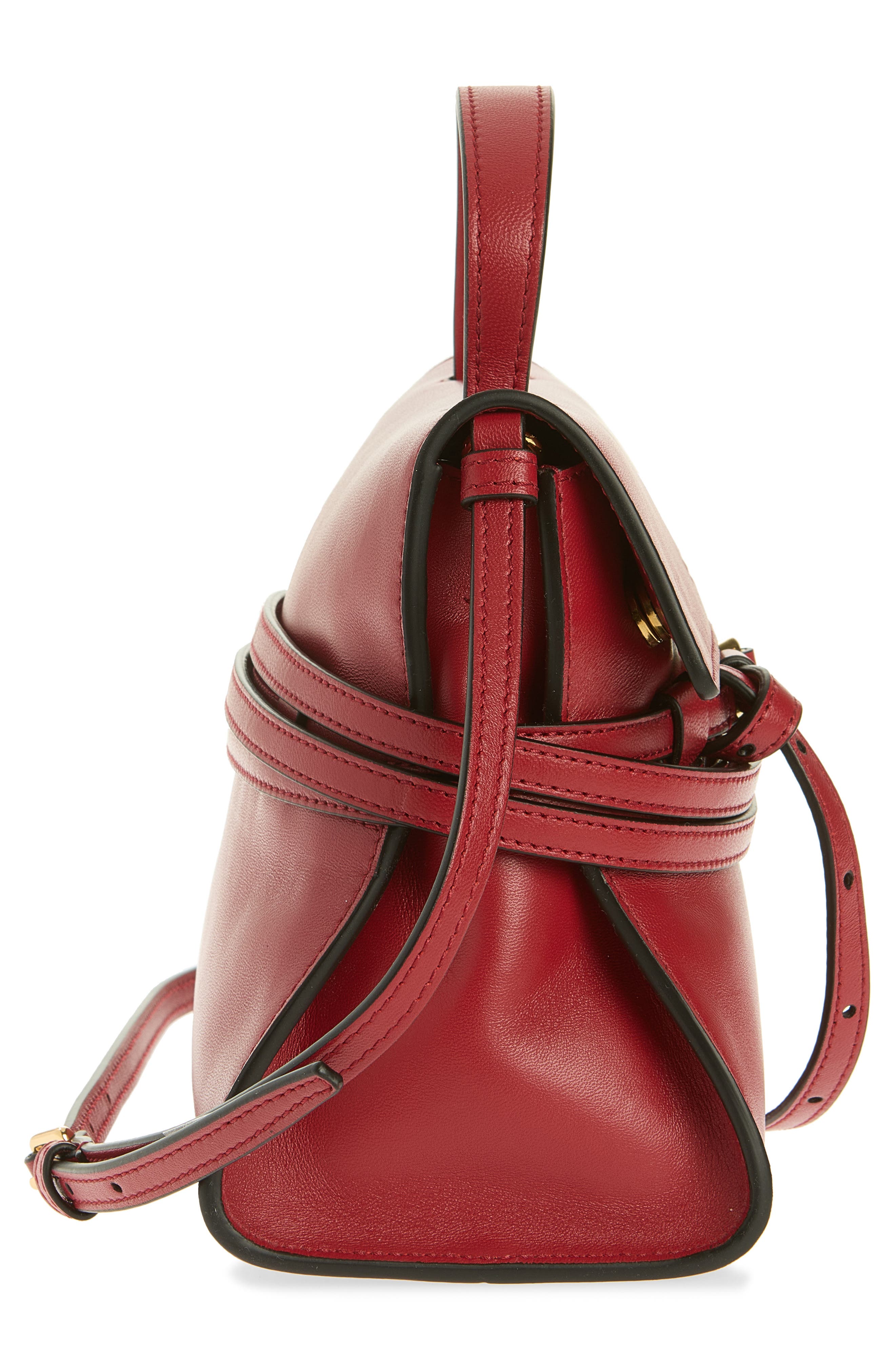 Tie Me Leather Top Handle Bag, Alternate, color, RED