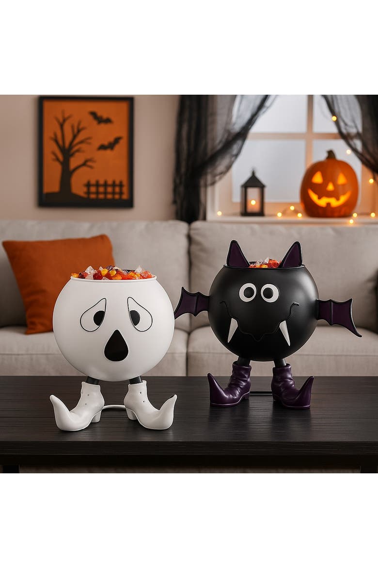 Ghost w/ Heels Halloween Trick or Treat Candy Bowl Basket, Alternate, color, White