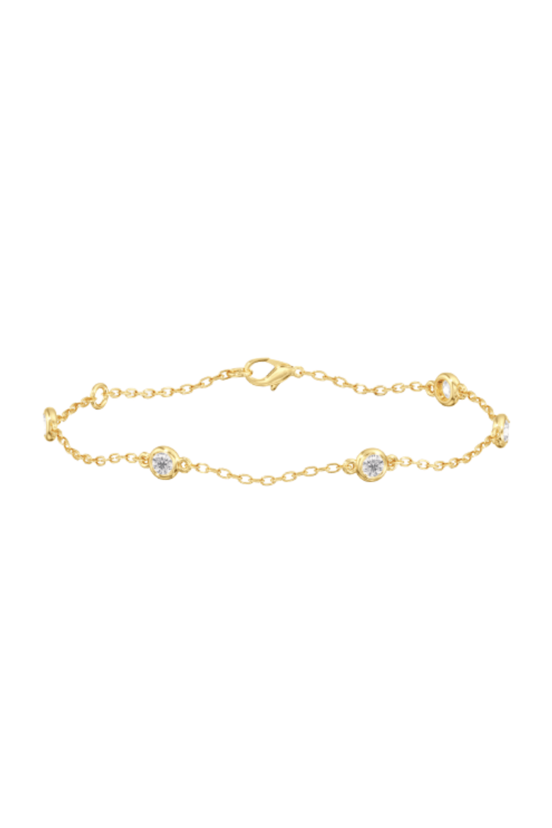 Round Bezel Station Bracelet Lab Diamond in 14K Gold, Main, color, Yellow Gold