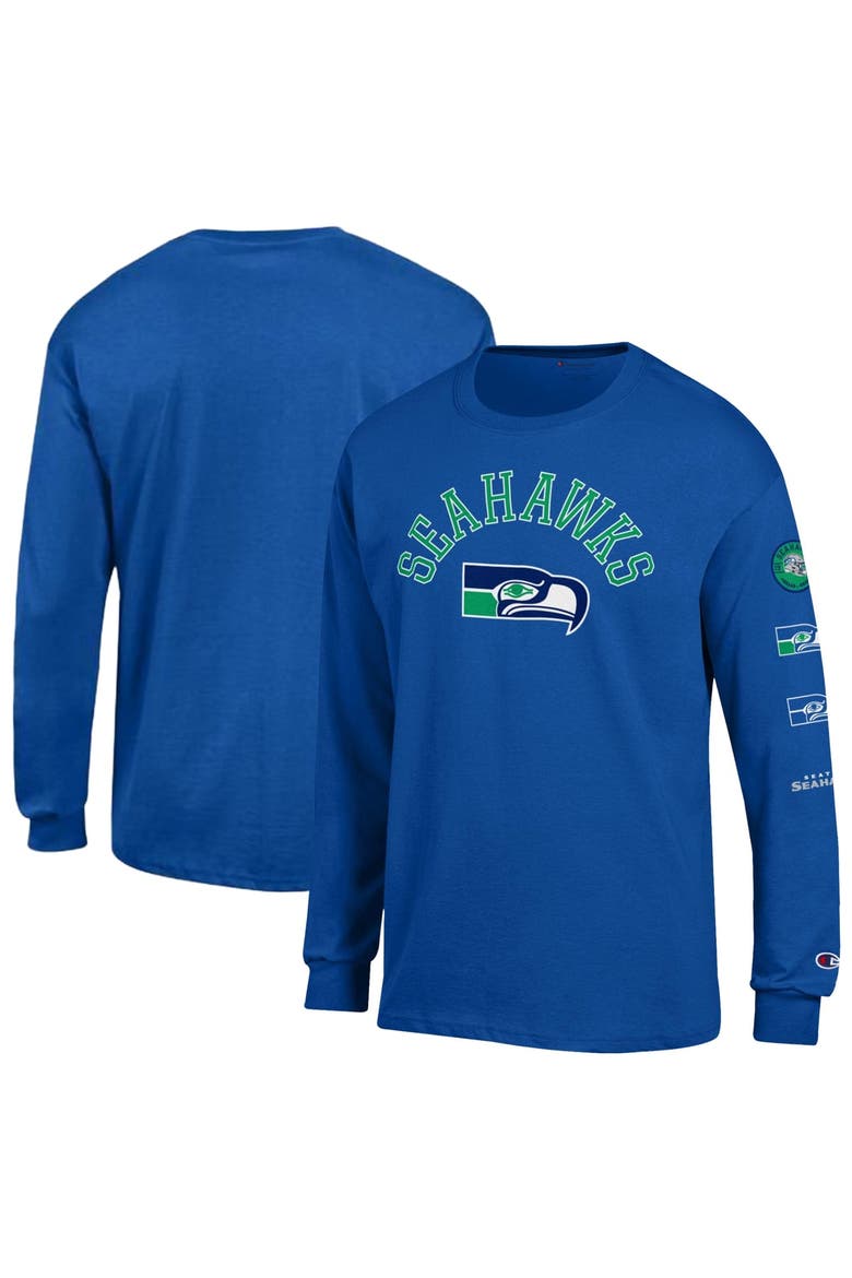 Men's Champion  Royal Seattle Seahawks Long Sleeve Vintage Jersey T-Shirt, Main, color, Royal