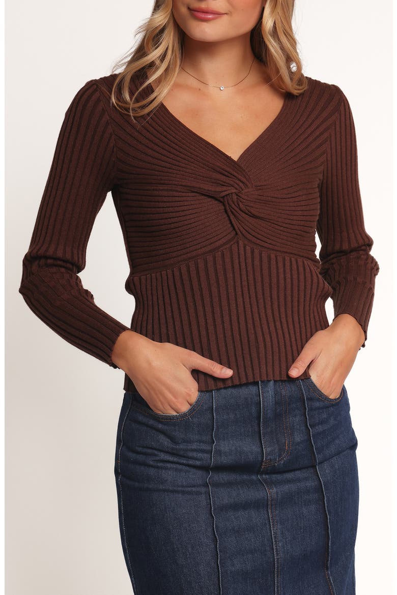 Demi Twist Rib Sweater, Main, color, BROWN