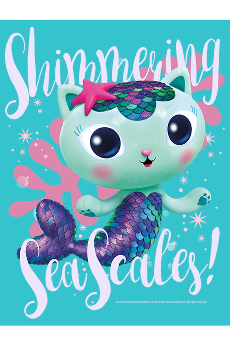 Girls' MerCat Shimmering Sea Scales Graphic Tee, Alternate, color, Tahiti Blue