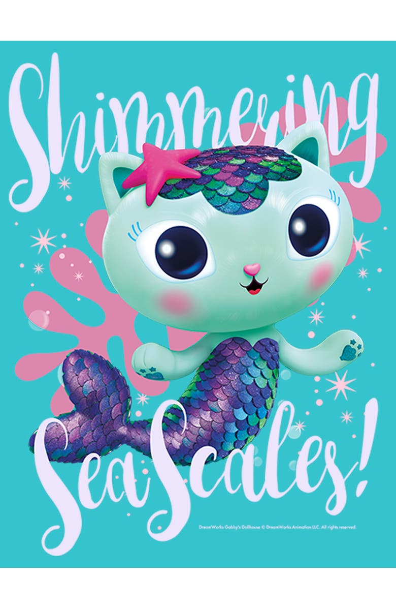 DreamWorks: Gabby's Dollhouse Girl's DreamWorks Gabby's Dollhouse MerCat Shimmering Sea Scales Graphic T-Shirt, Alternate, color, Tahiti Blue