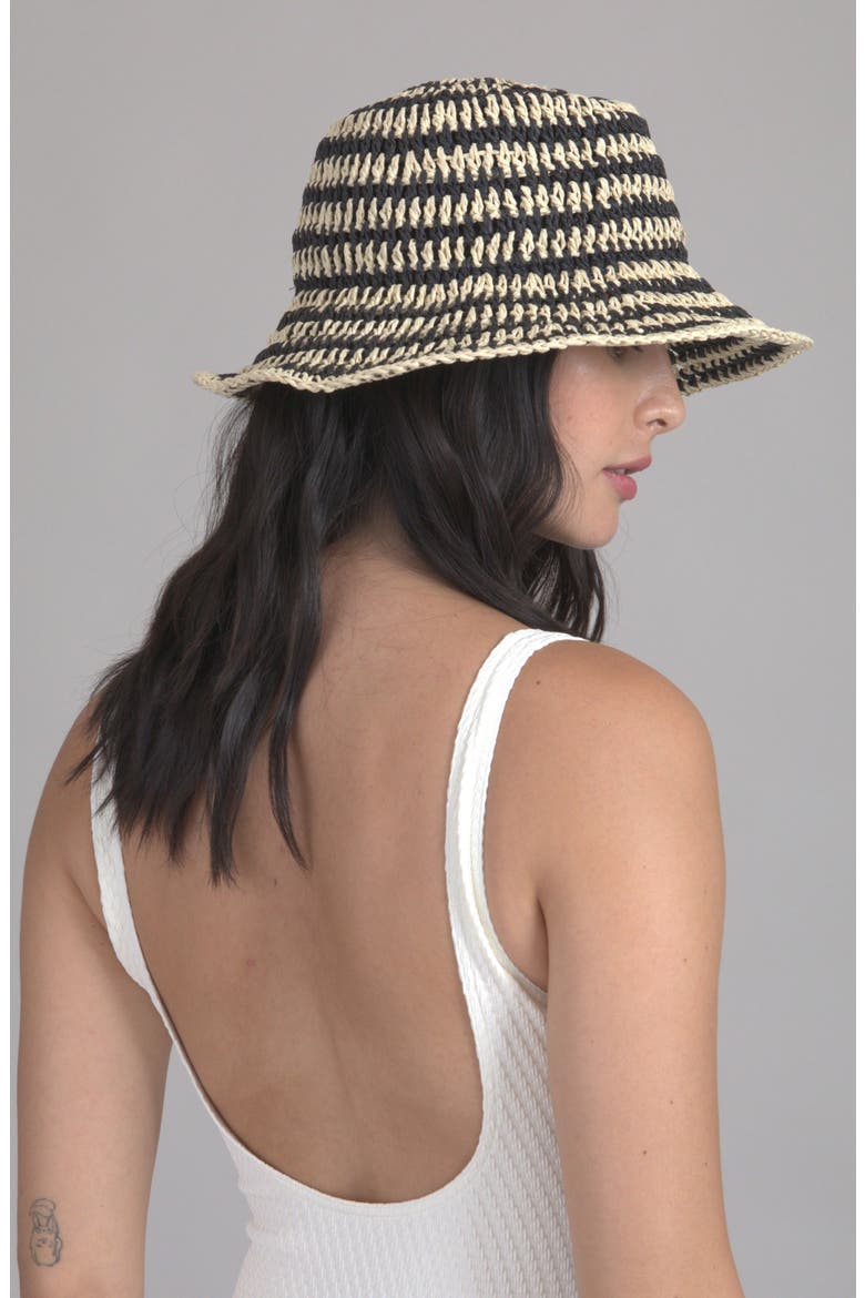 Jonah Stripe Packable Straw Bucket Sun Hat, Alternate, color, NATURAL/ BLACK
