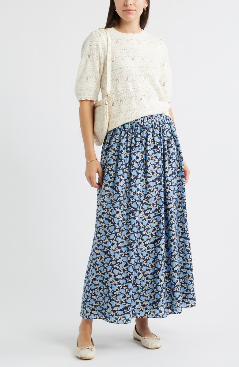 Caslon<sup>®</sup> Print Pleated Maxi Skirt, Alternate, color, Navy- Blue Lindy Floral