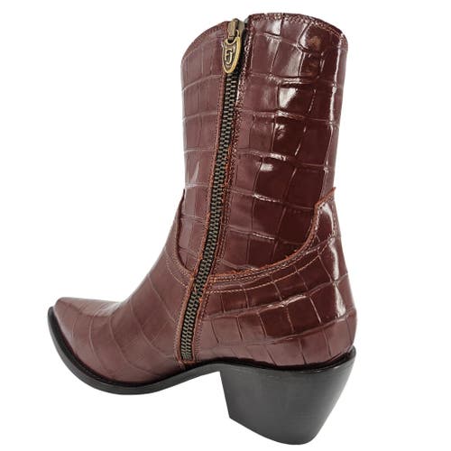 Madison Maison Croc Embossed Pointy  Ankle Boot In Brown