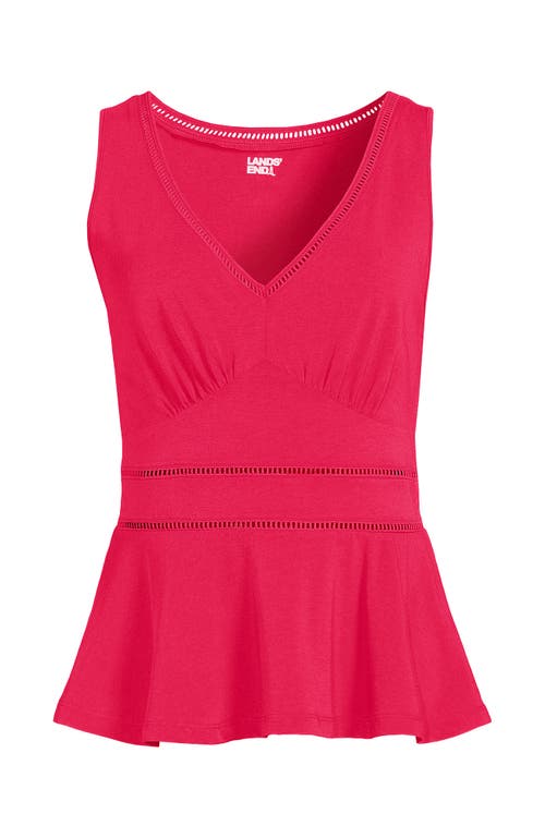 Lands' End Regular Size Sleeveless Lwcm Lattice Peplum Vneck Top In Berry Rouge