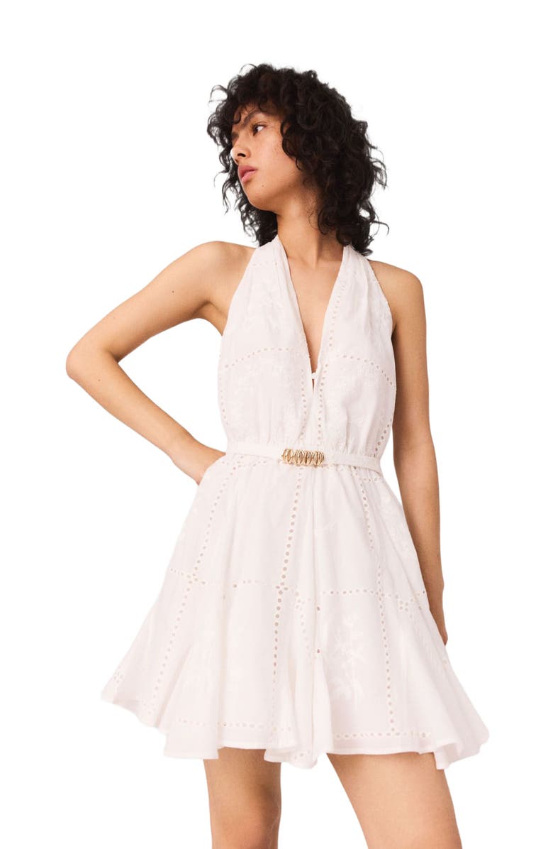 maje Short embroidered backless dress, Alternate, color,