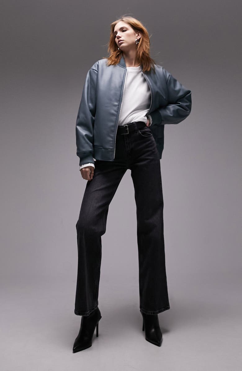 Topshop Boxy Faux Leather Bomber Jacket, Alternate, color,