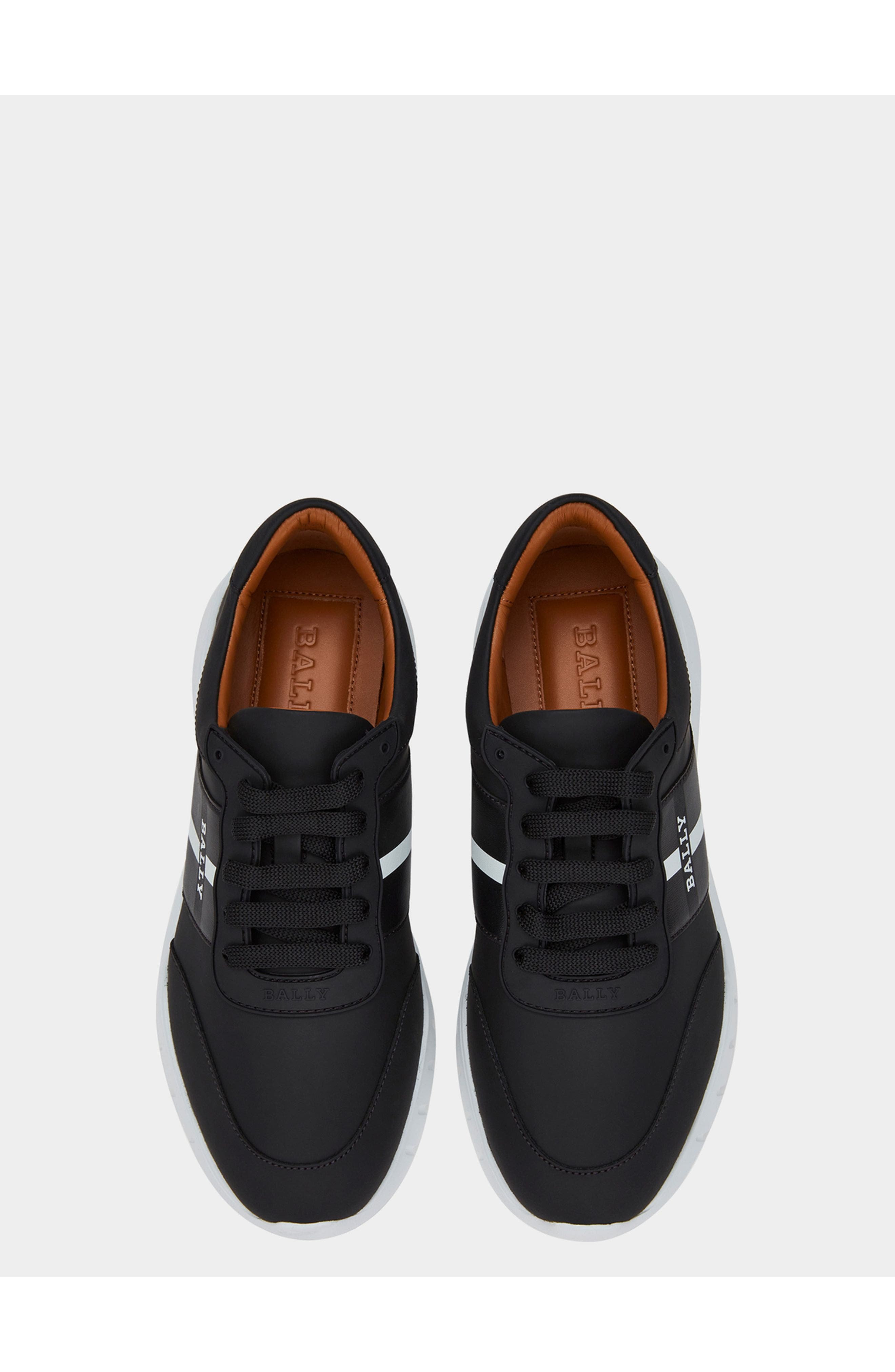 Bally Sneaker in Rubber-Coated Leather, Alternate, color, Black