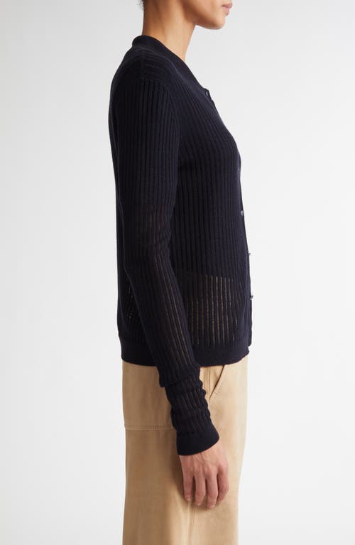Shop Max Mara Studio Kassel Silk & Wool Rib Cardigan In Navy
