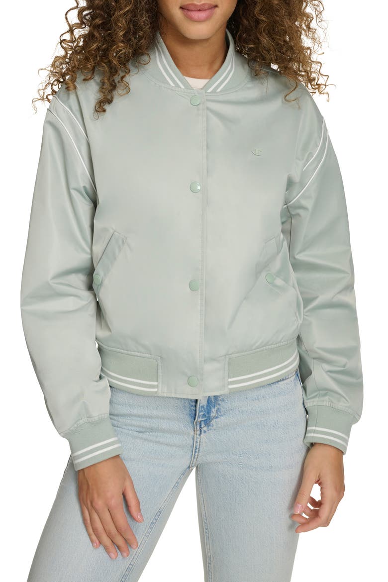 Crop Varsity Jacket, Main, color, SAGE