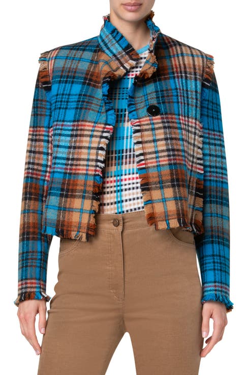 Tartan Wool Tweed Crop Jacket