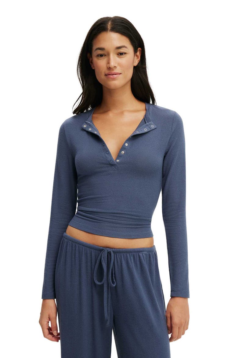 Women's Super Soft Henley Long Sleeve Top, Main, color, Steely Blue