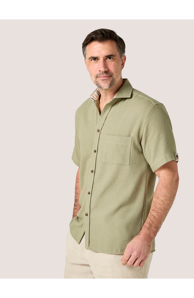 Koy Clothing Cotton Short Sleeve Sack Weave Shirt, Alternate, color, Olive
